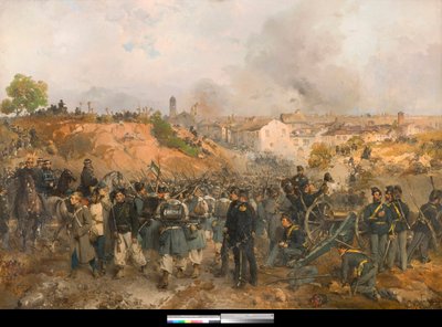 Risorgimento, 第二次意大利独立战争：1859 年 5 月 30 日奥地利帝国与撒丁岛-皮埃蒙特王国和法国联军之间的帕莱斯特罗战役 绘画者：Gerolamo Induno（1825-1890 年） 1860 年 私人收藏 作者 Gerolamo Induno