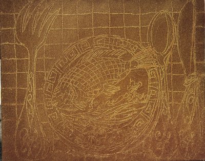 Visdiner（带鱼盘的静物）。2010 年（沙和丙烯画布） 作者 