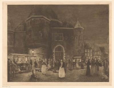 阿姆斯特丹 Nieuwmarkt 瓦格市场晚上 作者 Gerrit Haverkamp（艺术家签名）