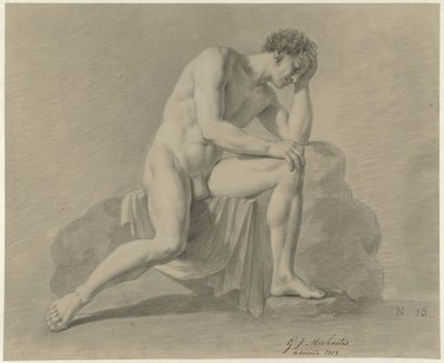 男性裸体坐姿，头枕左臂 作者 Gerrit Jan Michaëlis