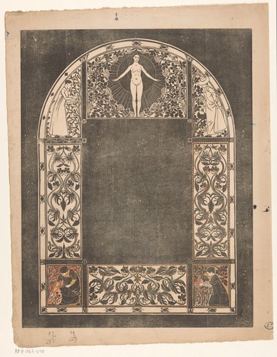 1901 年日历框架设计，以妇女和花卉为主题 作者 格里特·威廉·戴塞尔霍夫