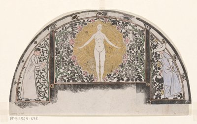 1901 年日历框架设计，其中有妇女和鲜花 作者 格里特·威廉·戴塞尔霍夫
