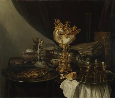 鹦鹉螺杯静物画，约1645年 作者 格里特·威廉姆斯。和达