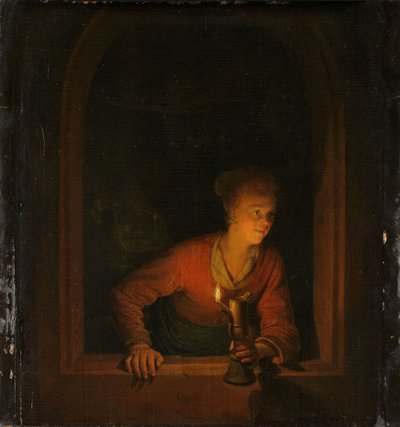 窗前点油灯的女孩 作者 Gerrit 或 Gerard Dou
