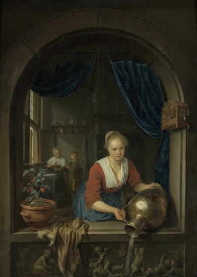 窗边的女仆，约 1660 年（木板油画） 作者 Gerrit 或 Gerard Dou