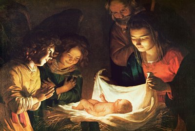 对婴儿的崇拜，c.1620 作者 Gerrit van Honthorst