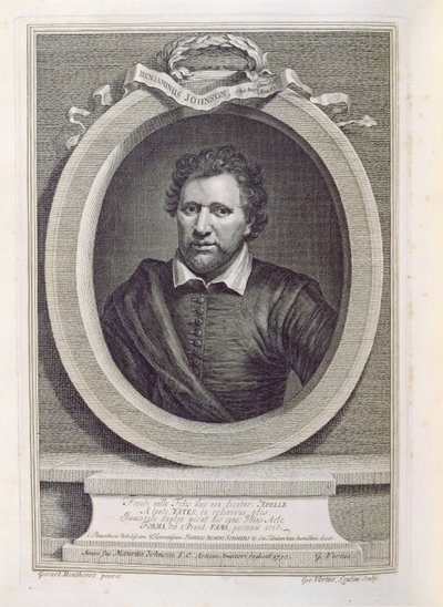 Ben Jonson（1573-1637），由George Vertue（1684-1756）刻，1730年 作者 格里特·范·洪特霍斯特