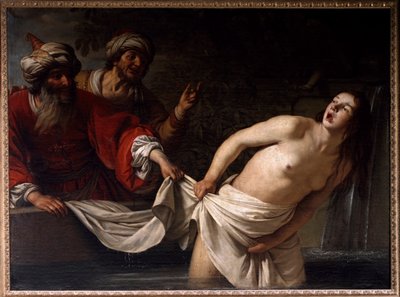 沐浴中的苏珊娜 画作 Gherardo delle Notti (Gerrit van Honthorst) (1590-1656) 1655 Sun. 157x213 cm 罗马，Galleria Borghese 作者 格里特·范·洪特霍斯特