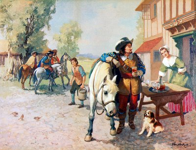 四只骑兵犬在前往伦敦的途中发现了一只狗，这只狗成为了第一只查理士王小猎犬 作者 格里特·范德西德