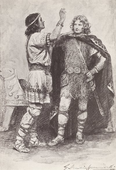 英格兰冠军赫沃德的故事》插图（石版画） 作者 格特鲁德·E·德曼（仿）哈蒙德