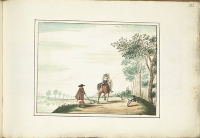 马背上的绅士和女士以及风景中的行人 作者 Gesina ter Borch（艺术家签名）
