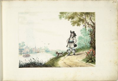 沿着河边散步的绅士 作者 Gesina ter Borch（艺术家签名）
