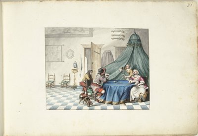 室内的玩牌者 作者 Gesina ter Borch（艺术家签名）