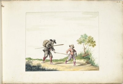 一个男孩领着一个瞎眼的老乞丐 作者 Gesina ter Borch（艺术家签名）