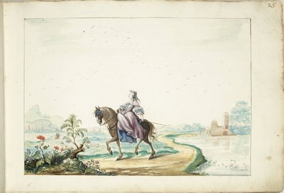 风景中的骑马女子 作者 Gesina ter Borch（艺术家签名）