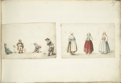 四名儿童大小便，三名妇女站着 作者 Gesina ter Borch