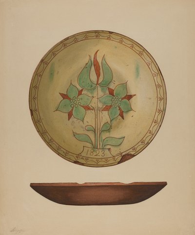 带郁金香和两朵花的盘子，1938年。 作者 贾辛托·卡佩利