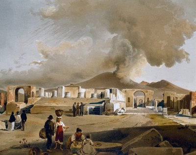 庞贝的论坛和朱庇特神庙，贾辛托-吉甘特（1806-1876）的插图，出自《庞贝的房屋和纪念碑》，由福斯托和费利斯-尼科利尼绘制。 作者 贾辛托·吉甘特（Giacinto Gigante）