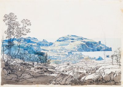 伊斯基亚（拉科-阿梅诺）的景色，约1845年（铅笔、钢笔和水彩）。 作者 贾辛托·吉甘特（Giacinto Gigante）