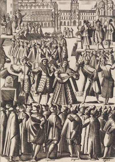 Intartenimento che dano ogni giorno li Ciarlatani in Piazza di S. Marco al Populo..., 约1610。 作者 贾科莫·佛朗哥（Giacomo Franco）