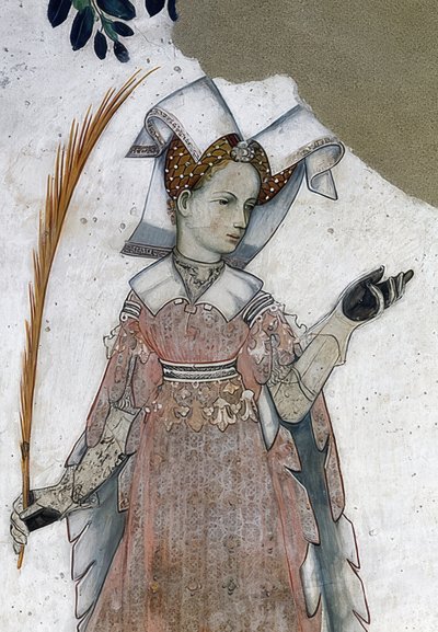 代表萨卢佐（Saluzzo）的玛格丽特及其同伴为历史和神话英雄和女英雄。详细信息：Tommaso III的妻子Marguerite de Roussy。作为Teuca。 1418-30 作者 Giacomo Jaquerio