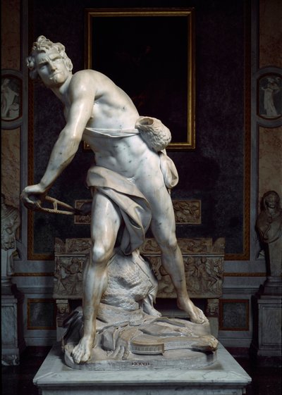 吉安-洛伦佐-贝尔尼尼（Gian Lorenzo Bernini dit Le Bernin，1598-1680）制作的大卫投掷吊环石的巴洛克式雕塑。 作者 吉安·洛伦佐·贝尼尼