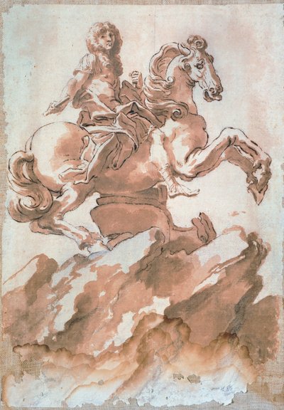 吉安-洛伦佐-贝尔尼尼（1598-1680）的马背上的路易十四素描，笔墨画 作者 吉安·洛伦佐·贝尼尼