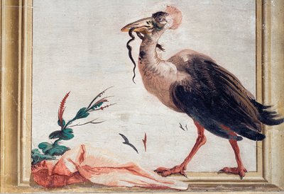 一条食火鸡在它的喙上拿着一条蛇，来自于森林的中国房间，1757年 作者 乔瓦尼·多梅尼科·蒂埃波罗