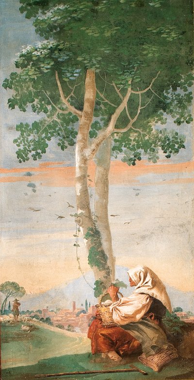 1757年，来自乡村场景室的一群农民妇女坐在树下，一篮子鸡蛋 作者 乔瓦尼·多梅尼科·蒂埃波罗