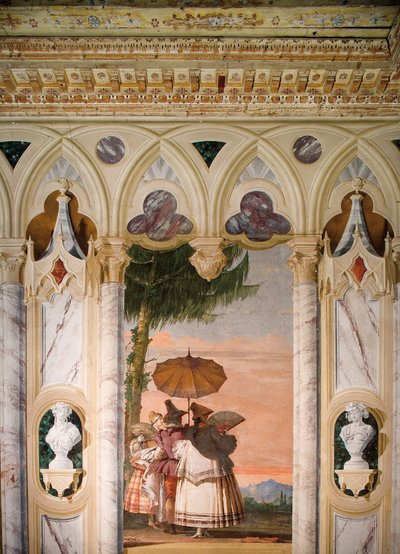 夏季漫步，来自哥特式亭室，位于Foresteria，1757年 作者 乔瓦尼·多梅尼科·蒂埃波罗