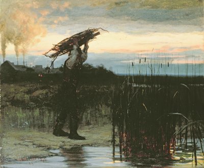 男子手持棍棒在黄昏，1879年 作者 吉尔伯特·高尔