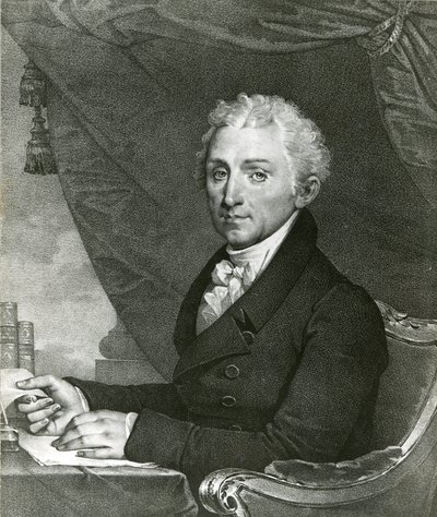 美国第5任总统詹姆斯-门罗（b/w litho）。 作者 吉尔伯特·斯图尔特（Gilbert Stuart）