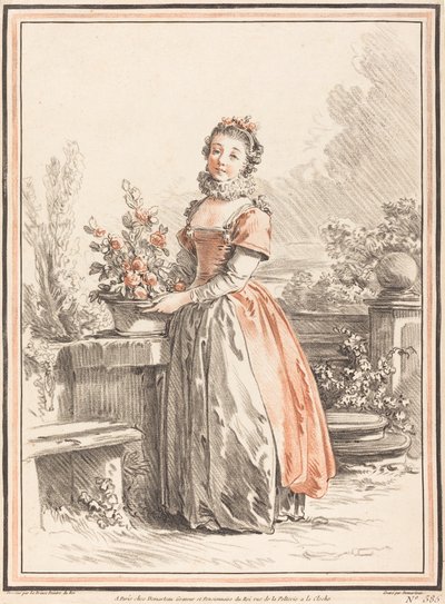 一个站在公园里的年轻女人 作者 Gilles Antoine Demarteau 模仿 Jean Baptiste Le Prince