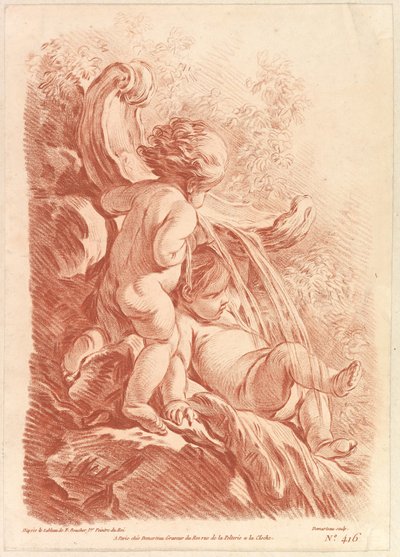 有两个丘比特的喷泉，ca。 1773年。 作者 吉尔斯·德玛多（Gilles Demarteau）