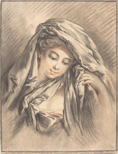 蒙着头的年轻女子，1767年。 作者 吉尔斯·德玛多（Gilles Demarteau）