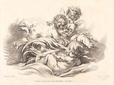 三个小天使在海豚般的波浪上玩耍 作者 Gilles Demarteau，继弗朗索瓦·布歇之后的长者