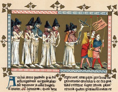 1349 年在多尔尼克（Doornik）的鞭笞者或十字架修士（石版画 作者 吉勒·勒·穆伊斯特（Gilles Le Muisit）