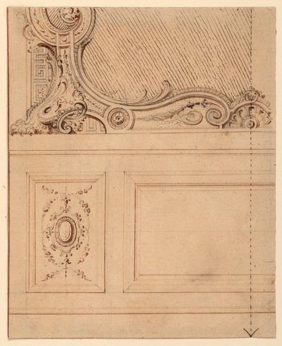 图纸，壁板下部设计，1714 年 作者 吉尔斯·玛丽·奥本诺德（Gilles Marie Oppenord）