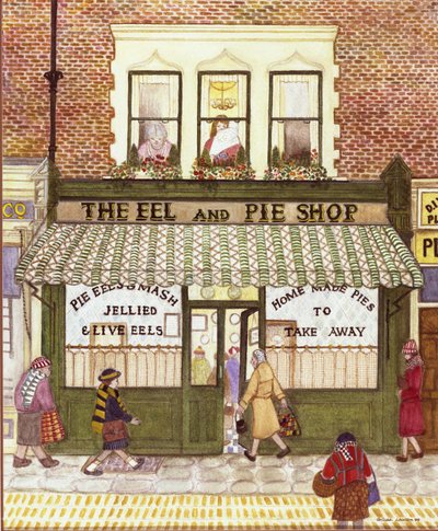 鳗鱼和馅饼店，1989年（纸上水彩） 作者 吉莲·劳森（Gillian Lawson）