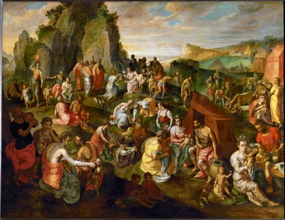 摩西从岩石中汲水（橡木油画） 作者 吉利斯·莫斯塔尔特（Gillis Mostaert）