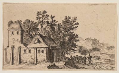 丘陵地带的树前农场，选自《十二幅风景画 作者 吉利斯·范·舍恩德尔（Gillis van Scheyndel）
