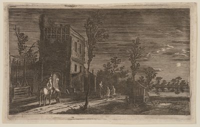 破塔旁的人物：月夜夜曲，选自《六幅风景画 作者 吉利斯·范·舍恩德尔（Gillis van Scheyndel）