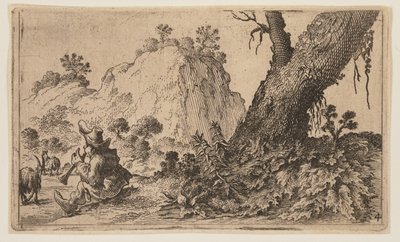 牧羊人为羊群吹奏木笛，选自《十二幅风景画 作者 吉利斯·范·舍恩德尔（Gillis van Scheyndel）