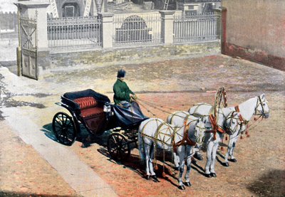 夏季，由三匹马绘制的三驾马车，俄罗斯，c1890 作者 吉洛特