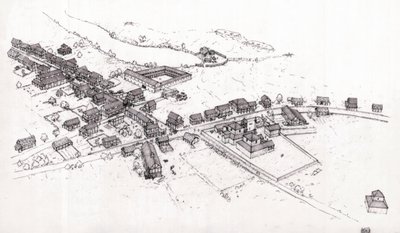 古罗马：重建 2 世纪罗马布列塔尼（不列颠或布列塔尼岛）的一个村庄。插图：乔治-阿尔贝蒂尼。(使用本作者的作品无需向第三方申请授权，也无需遵守以下规定 作者 乔治·阿尔贝蒂尼
