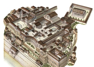 罗马古迹：帕拉蒂尼山（Glue Palatino）重建于公元 4 世纪，历代皇帝（奥古斯都、尼禄、七十大帝）在此建造了各自的宫殿。罗马 意大利 作者 Giorgio Albertini