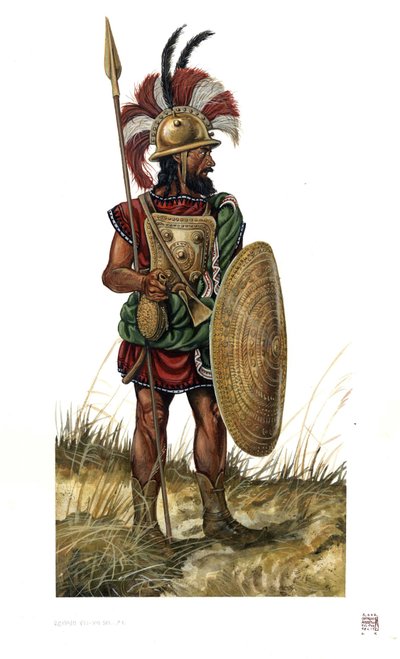 Roman antiquite：公元前 8 世纪罗马军队的士兵。 作者 乔治·阿尔贝蒂尼