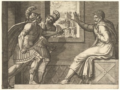 监狱的凯乌斯·马里乌斯（Caius Marius）在监狱中，两名Cimbrian士兵1560-69年进入他的牢房。 作者 乔治·吉西（Giorgio Ghisi）