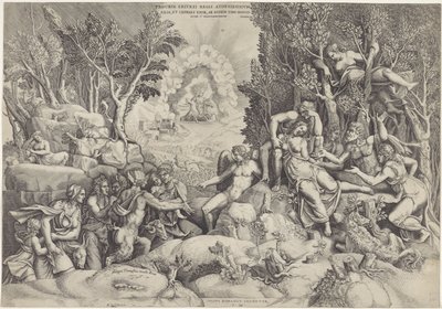 塞法勒斯和森林之神哀悼普洛克丽丝之死
Procrin eritrei regis atheniensium / Filia, et Cephali uxor, ab eodem viro inscio（标题为实物） 作者 朱利奥·罗马诺