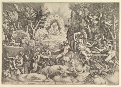 Procris之死，Cephalus mournig在右边被...包围的Procris之死。 1540。 作者 乔治·吉西（Giorgio Ghisi）